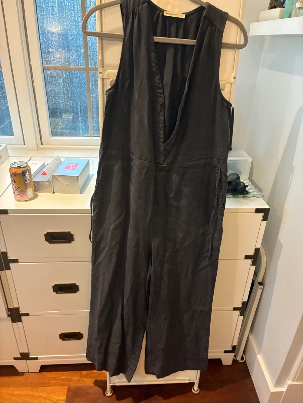 Sleeveless Black Jumpsuit - Marine Layer - Graphite Utility Wide Leg